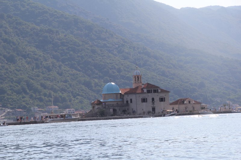IMG_8577.JPG - Island church which is created on an artificial island in the bay of Kotor.   The legend dates back to 1452 when fishermen found an Icon of our Lady and her child Jesus.   This find was inspiration to build the island and church we see today. 